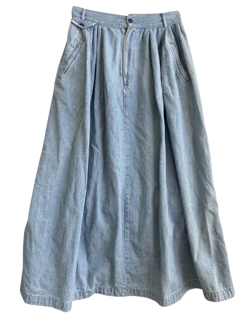 Vintage Ralph Lauren Country Light Wash Denim Midi Skirt Pleated USA Made Size 8